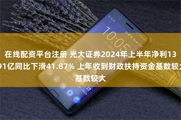 在线配资平台注册 光大证券2024年上半年净利13.91亿同比下滑41.87% 上年收到财政扶持资金基数较大