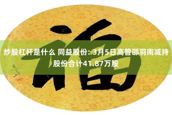 炒股杠杆是什么 同益股份: 3月5日高管邵羽南减持股份合计41.87万股